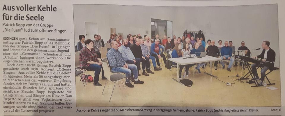 Artikel zum Offenen Singen aus der Remszeitung vom 30.10.2018