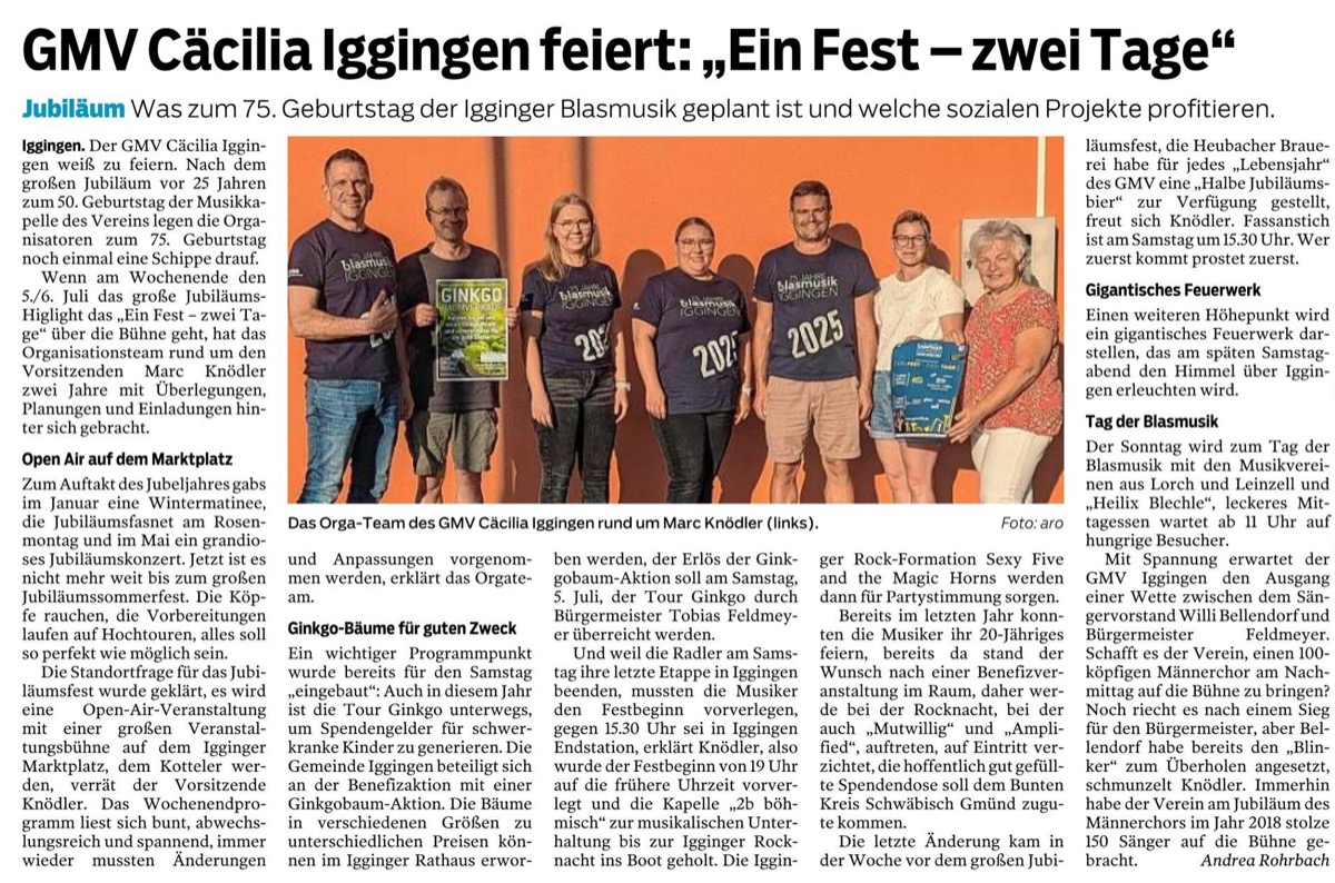 Artikel aus der Gmünder Tagespost vom 28.06.2025